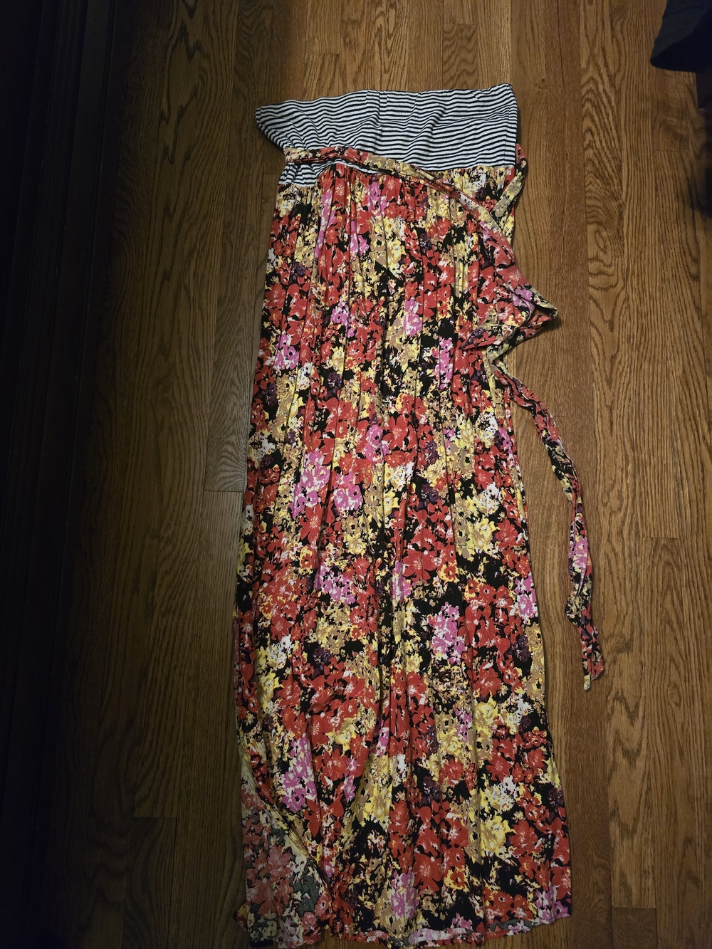 Target Floral Maxi Dress with Striped Waistband - Red, Yellow, Pink, Black